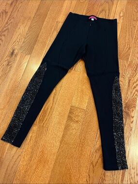 Alice + Olivia Black Ponte Leggings with Sparkle Side Panels